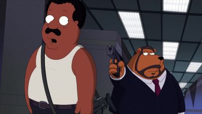(normal voice):
We're on the 26th floor. - The Cleveland Show