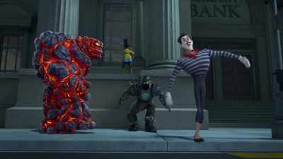 Not only is
he robbing ze place, - Megamind vs. the Doom Syndicate