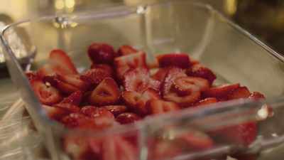 Now, I've cut these
strawberries into three, - Nigella: At My Table