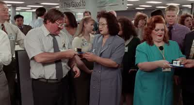 NOW MILTON DON'T BE GREEDYLET'S PASS IT ALONG AND MAKE SURE EVERYONE GETS A PIECE'KAY BUT LAST TIME I DIDN'T RECEIVE A PIECE AND I WAS TOLD THAT - Office Space