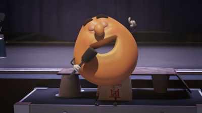 Now, please welcome
your first candidate, the orange, Julius. - Sausage Party: Foodtopia