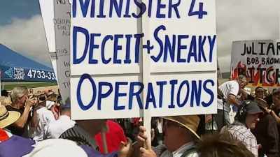 Offensive words.
Reflections on members. - Midnight Oil: The Hardest Line