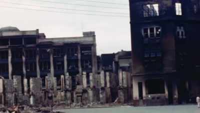 Official buildings
are reduced to rubble. - The Pacific War in Color