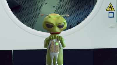 Oh.
[angry groaning] - Alien TV