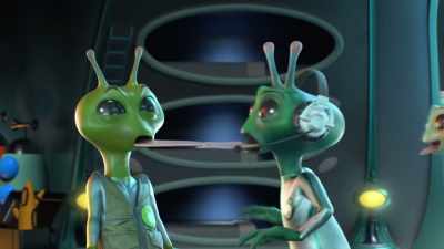 Oh.
[eager babbling] - Alien TV