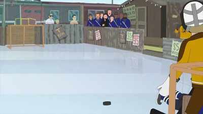 Oh! He fans on the shot!
He's down. How embarrassing! - Trailer Park Boys: The Animated Series