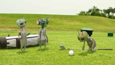 - Oh.
- [hesitant muttering] - Alien TV