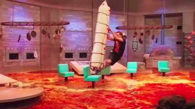 Oh, Steven pushes off the stool
for extra momentum. - Floor Is Lava