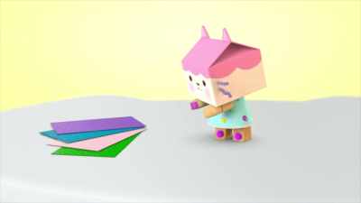 OK, to make kitty ears, we need paper, - Gabby's Dollhouse
