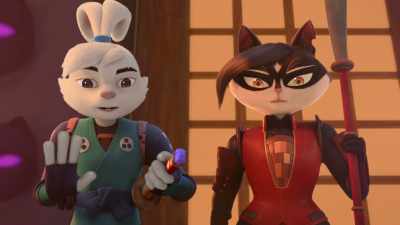-Okay, half a sec.
-[record scratches] - Samurai Rabbit: The Usagi Chronicles