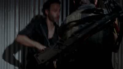 Okay. Give me the gun! Get up! - The Walking Dead