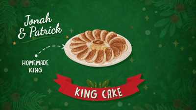 - Okay. So this is
nontraditional king cake, - Baking It
