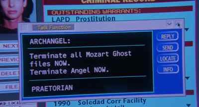 Okay, what's this? "Terminate all
Mozart's Ghost files now. Terminate..." - The Net