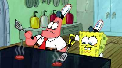 On his next shift, Patrick
doubled down on a new strategy - SpongeBob DocuPants