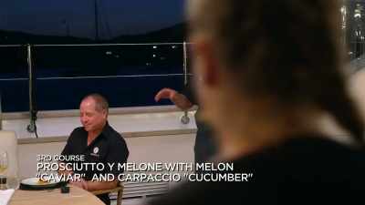 On this one, I make
prosciutto y melone, - Below Deck Sailing Yacht