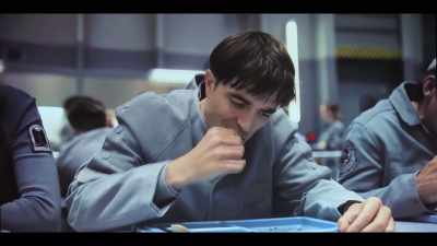 On that
first day in the cafeteria, - Mickey 17
