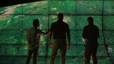 On the giant screen, - Lost Treasures of the Maya
