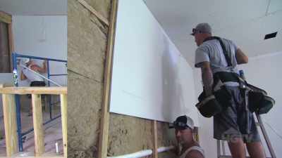 Once all the dry wall's up, we
can start mudding and taping. - Island of Bryan