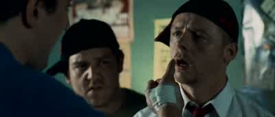 What's up with your hand manI got mugged on the way home from work By whoSome crackheads One of them bit me WhyI don't know I didn't stop to ask themI've got a splitting headache and your stupid hip hop isn't helpingAnd the front door is open AgainIt's - Shaun of the Dead