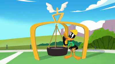 One tiny tire swing, secured! - Bugs Bunny Builders