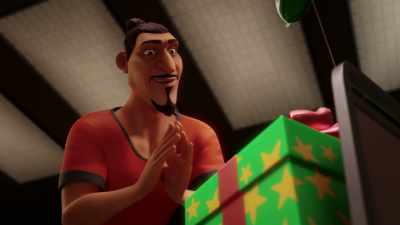 "Open me." I sure will, mystery gift. - The Soccer Football Movie