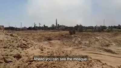 Opposite you can see the mosque,
and inside it, - Killing Gaza