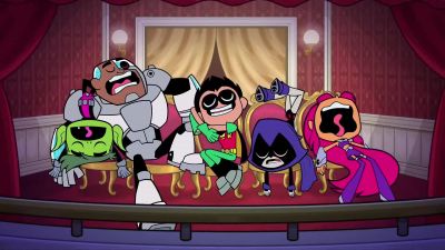 -[orchestral music playing]
-[Robin giggling] Batman. - Teen Titans Go!