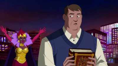- Over here! Throw me that book!
- I'm afraid I can't do that. - Kite Man: Hell Yeah!