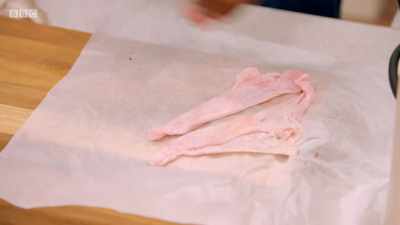 Over here, Tobi has got chicken
skins. - Britain's Best Home Cook