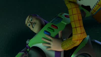 Ow! Buzz... Buzz... Buzz Lightyear to the rescue. - Ouch! - Next stop... - Pizza Planet. Yeah! Andy! - Toy Story