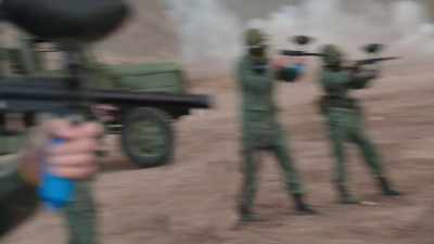 - [paintball guns firing]
- ["Where Eagles Dare" plays] - Jackass Forever