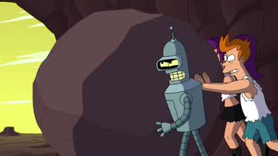 Look, there's a cave-like hole in that mountain. - Futurama