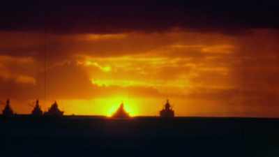 Pearl Harbor goes to
sleep, innocent and unscathed, - The Pacific War in Color