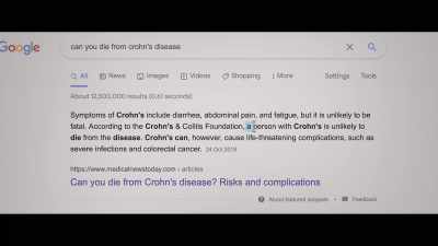 People don't die
from Crohn's disease, - Trust No One: The Hunt for the Crypto King