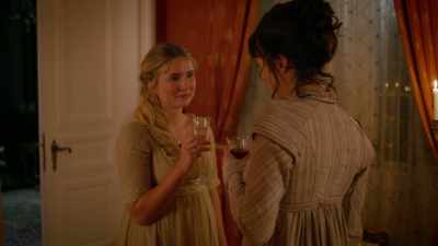 [piano music playing] - An American in Austen