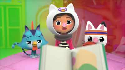 [Pillow Cat] "And they all lived
happily ever after. The end." - Gabby's Dollhouse