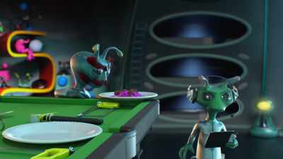 - [Pixbee and Ixbee rambling]
- [murmuring] - Alien TV
