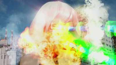 [plane engines whirring]
[explosions booming] - Giantess Attack vs. Mecha Fembot