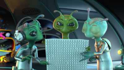 - [playful babbling]
- [popping] - Alien TV
