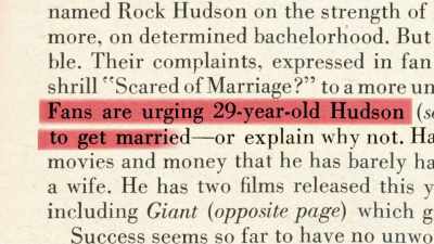 Playing the game
is getting married. - Rock Hudson: All That Heaven Allowed