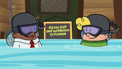 "Please keep out.
Bathroom is flooded." - The Epic Tales of Captain Underpants