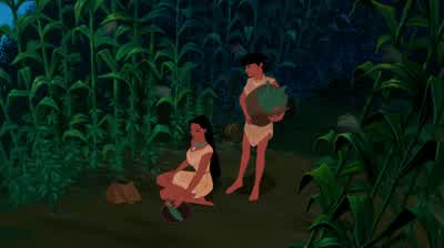 PocahontasYou should be inside the villageWe'll be all rightWe're gathering food for when the warriors arriveDon't go farNow is not the time to be running off Yes FatherWhen I see you wear that necklace you lookjust like your motherI miss herBut she is - Pocahontas