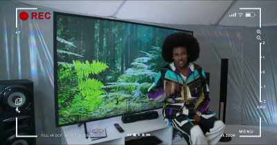 Primo flat-screen TV
playing nature videos, - Woody Woodpecker Goes to Camp