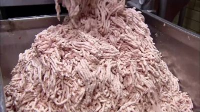 PROCESSED CHICKEN TRIMMINGS
ARE ADDED TO THE GROUND MEAT, - How It's Made
