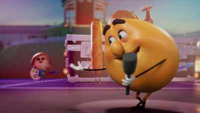 Put your tiny hands together
for the Talking Breads. - Sausage Party: Foodtopia