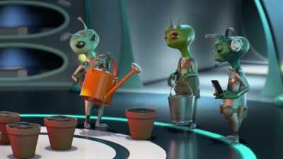 [puzzled babbling] - Alien TV