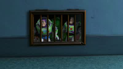 Quick To the elevatorHurry I can hear it comingSo we meet again Buzz Lightyearfor the last timeAah It's Zurg Watch out He's got an ion blaster - Toy Story 2