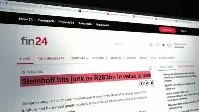 R200 billion or so was wiped
off the stock exchange. - Steinheist