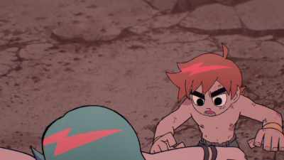 - Ramona, let's hit him together!
- Hmm. [grunts] - Scott Pilgrim Takes Off