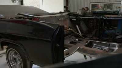  Raul cut out the floor
 in the '66 Impala, - Shorty's Dream Shop
